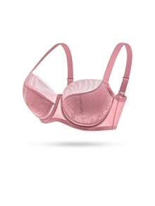 LUVLETTE Underwire Lightly Lined Rose Color Mesh Lace Push-Up Support Sheer Minimizer Lingerie Bra - Rusty Rose - View 10
