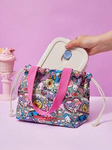 HELLO KITTY AND FRIENDS | Joivida Collaboration 1pc Cute Cartoon Print Lunch Bag, Drawstring Closure Design, Lightweight And Portable. Large Capacity, Can Hold Lunch Boxes, Snacks And Drinks. Uninsulated But Convenient Enough For Daily Use. Suitable For Picnics, Camping, Travel, School Or Home Use, A Fun And Cute Gift For Students, Friends And Family - Pink - View 2