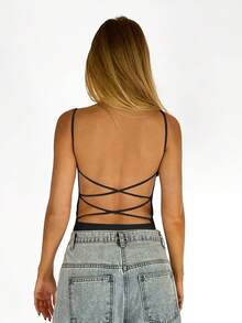 SHEIN BAE Top de tirantes unicolor de espalda abierta - Negro - Ver 3