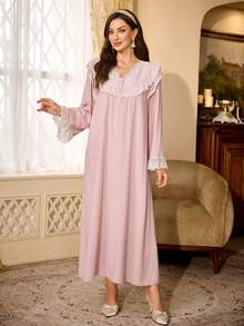 PalaceNights Camisola Feminina Estilo Court com Renda, Manga Longa e Caimento Solto - Rosa empoeirado - Visão 7