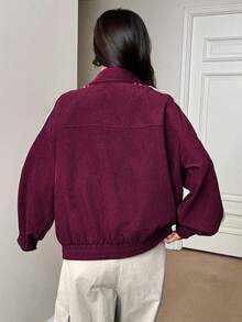SHEIN PETITE 女款中式盤扣寬鬆側條紋休閒夾克 - 中紫紅色 - 查看 13