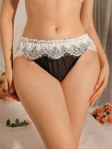DelicateAllure 女款蕾絲拼接性感日常三角內褲 - 黑色 - 查看 5