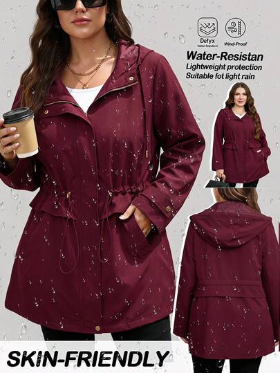 Reflora Mantel Trench Kasual Wanita Ukuran Besar Warna Polos Lengan Panjang dengan Resleting