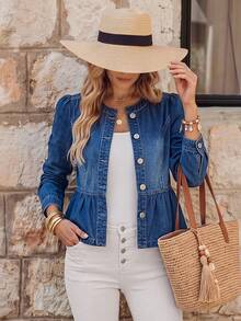 EMERY ROSE Women's Single-Breasted Denim Jacket Traveling Blue Autumn Casual - Blue - View 6