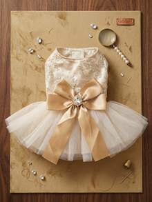 PETSIN 1 Piece Champagne Princess Style Pet Dress, Small Mother Dog And Cat Clothes, Suitable For Wedding And Birthday Photo Outfits, Suitable For Wedding Companions And Birthday Parties To Wear Wedding Dresses - Champagne - View 2