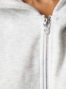 Missguided x Playboy Full-Zip Crop Hoodie With Embroidered Script Logo Front And Back Oversized Fit Long Sleeve Side Pockets - Light Grey - View 6