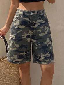 DAZY 夏季新款舒適休閒寬鬆女款牛仔5吋短褲 - 綠色 - 查看 7