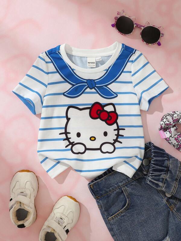 HELLO KITTY AND FRIENDS | SHEIN Atasan Bayi Perempuan Motif Kartun Bergaris