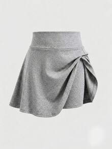 SHEIN 青少年女孩秋季休閒寬鬆百搭裙，內建短褲，開學季，百褶，日常，優雅，套裝，正式舞會白色 - 淺灰色 - 查看 4
