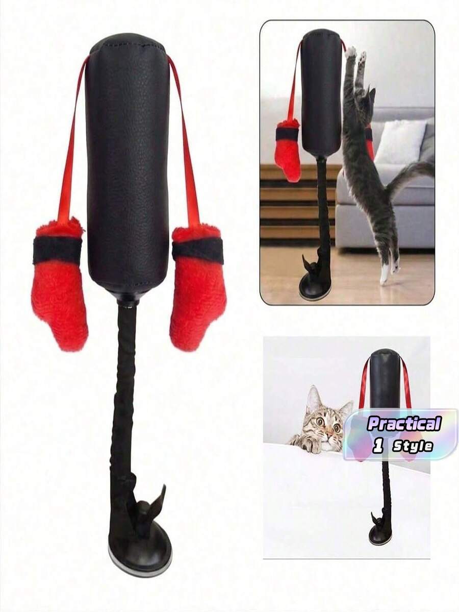 1 pieza/Saco de boxeo para gatos, juguete de actividad divertida para gatos, juguete de ejercicio para gatos con guantes de boxeo colgantes - Multicolor - Ver 1
