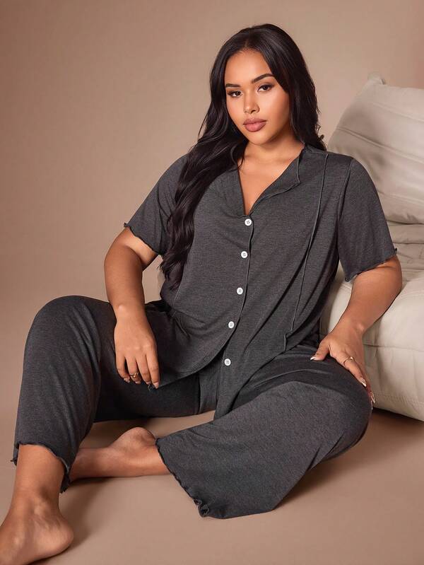 Lazeform Super Soft Floral Print Minimalist Casual Women's Plus Size Pajama Set Loungewear