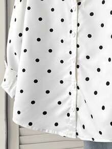 SHEIN Tween Girls Polka Dot Blouse Top, Versatile For Formal Occasions, Travel, Vacation, Street Wear, Suitable For Any Occasion, Sister Matching, Parent-Child Matching, Cute Girls Outfit - White - View 5