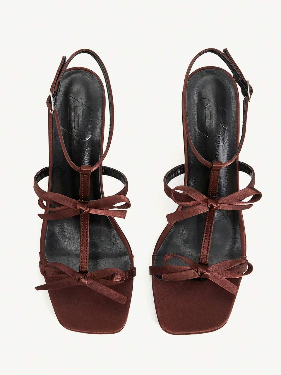 CUCCOO CHICEST Retro Brown Square Toe Bow Middle Heel Sandals Women's Temperament Strap Buckle Open Toe Summer Commuter Shoes
