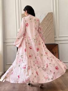 Al Najma Pink Floral Print Elegant Daily Commute Women's Abaya - Pink - View 3