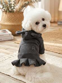 PETSIN 1pc Pet Dark Gray Hooded Pleated Skirt, A Universal Clothing For Cats And Dogs, Suitable For Casual Daily Wear In Spring And Autumn Weather, And For Outdoor Walks - Dark Grey - View 5