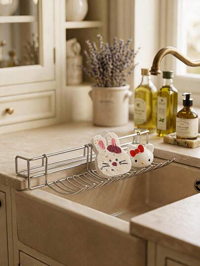 Cirelle 1pc Stainless Steel Kitchen Drain Basket, Extended Capacity Hanging Rack, Sponge Rack, Soap Dish Rack, With Dishcloth Drying Rack, Rust-Proof 304 Stainless Steel Sink Accessories