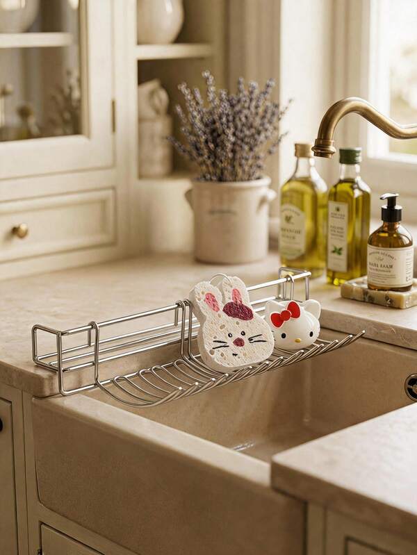Cirelle 1pc Stainless Steel Kitchen Drain Basket, Extended Capacity Hanging Rack, Sponge Rack, Soap Dish Rack, With Dishcloth Drying Rack, Rust-Proof 304 Stainless Steel Sink Accessories
