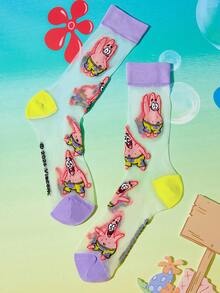 SpongeBob SquarePants | SHEIN 2雙超薄透明隱形襪，水晶絲女款中筒襪，透氣柔軟，適合春夏日常穿著 - 彩色 - 查看 5