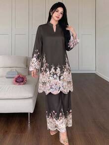 Modelyn 春夏女款V領刺繡時尚寬鬆兩件套 - 彩色 - 查看 5