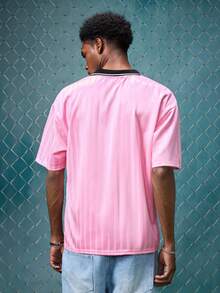 EVRINFINITE Men's Summer Fashion Letter Graphic Short Sleeve Polo Shirt, Emo, 2000s Style - Pink - View 2
