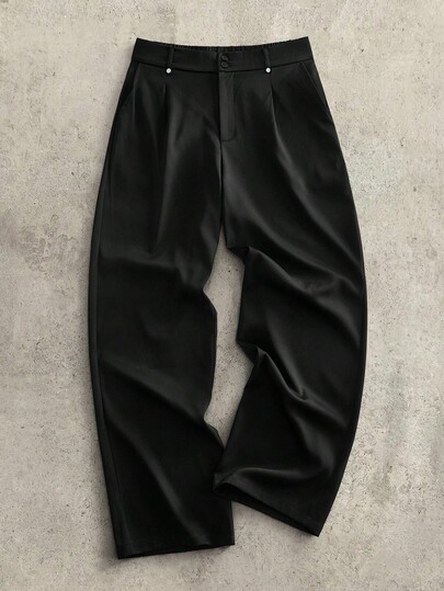 HIMLAND Men's Solid Color Pleated Casual Loose Fit Dress Pants