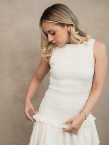 Ximena Robles Ximena Robles Apricot Flare Ruffle Trim Mini Dress Elegant - Apricot - View 3
