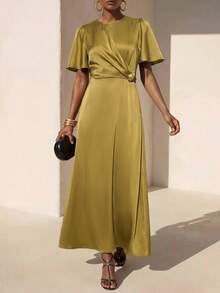 Zivah Women's Elegant Solid Color Waist-Cinching Long Dress - Mustard Yellow - View 4