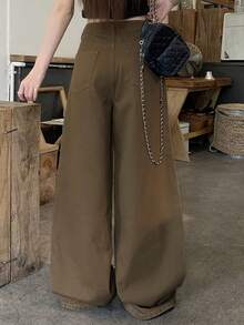 DAZY Rhinestone Embellished Loose Fit Casual Vacation Streetwear Spring Autumn Long Pants Women's Jeans - Khaki - View 2