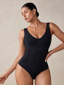 Veilyse 1pc Women's Body Shaper Tummy Control Waist Cincher Butt Lift Seamless Jumpsuit Thong - Black - View 4