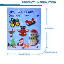 1 Set Christmas 5mm Fuse Beads Craft Kit, Multicolor DIY Pixel Art Bead Set With 15cm Reusable Pegboard, Pattern Sheet, Ironing Paper, Tweezers, Phone Straps, Bead Chains, Bells & Jump Rings, Santa Reindeer Christmas Tree Ornament Making Supplies - multicolor - View 3