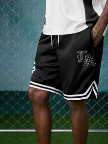 EVRINFINITE Men's Summer Casual Fashion Sports Basketball Shorts, Drawstring Elastic Mesh Quick-Dry Knee-Length Shorts - Black - View 7