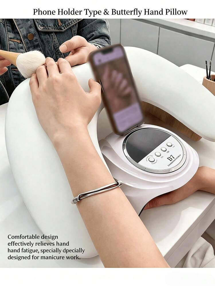 Manicure Hand Pillow With Bottom Phone Holder, Adjustable Phone Clip Nail Arm Rest, Double Hand Nail Table Station For Home & Nail Salon Use - Multicolor - View 2