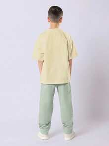 SUMWON Oversized Tween Boys Casual Coordinated T-Shirt And Trackpant Set With Logo Print Everyday Wear - Beige - View 2