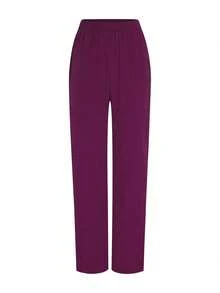 TaskEZ Solid Color Patchwork V-Neck Short Sleeve Top And Pants Scrub Uniform Set - Red Violet - View 7