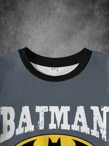 BATMAN X SHEIN 男童字母印花短袖休闲T恤 - 白色 - 查看 4