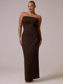 MUSERA Plus Size Fitted Strapless Maxi Dress Everyday Casual Spring Summer Vacation Holiday Essentials - Brown - View 1