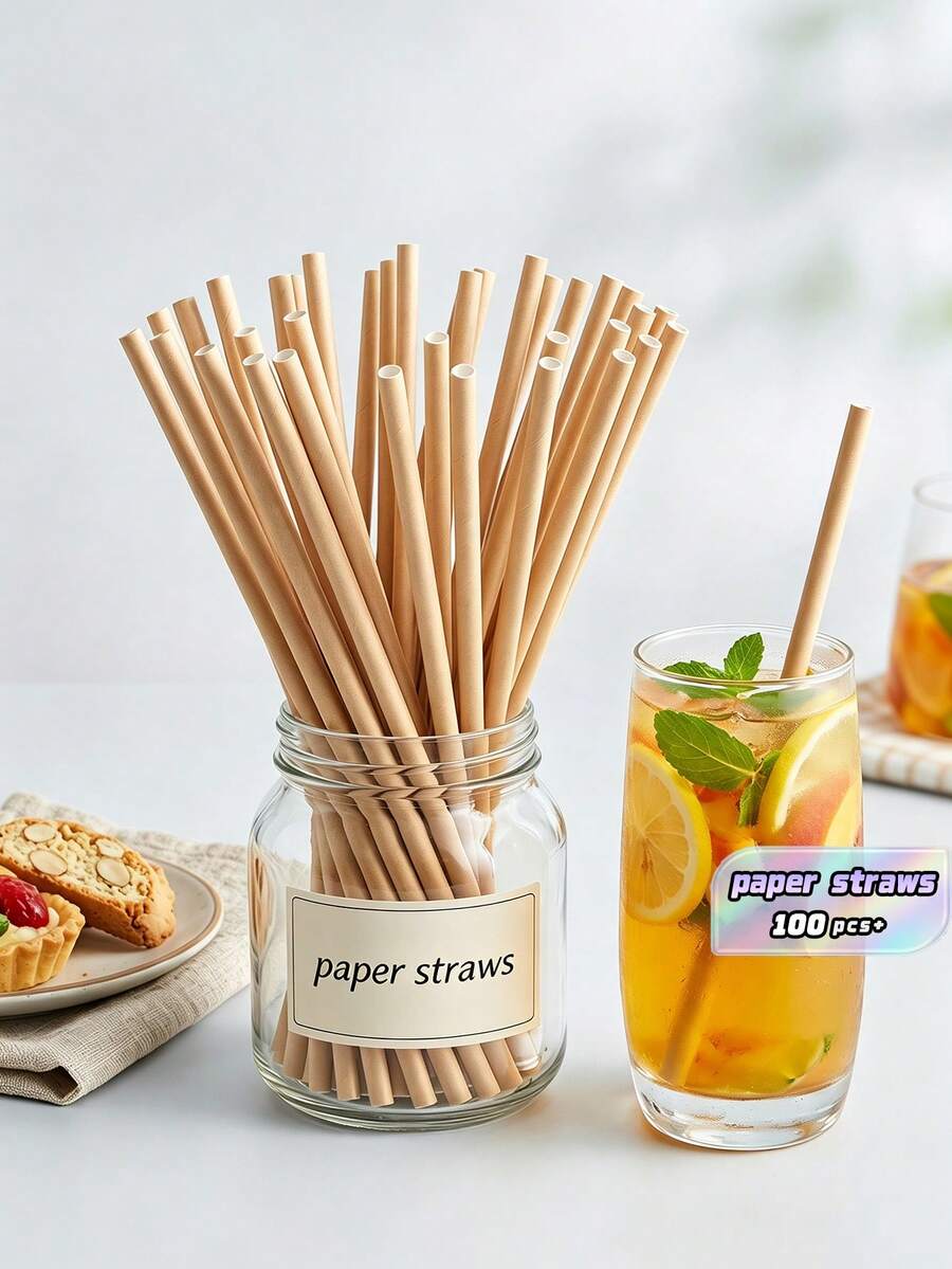 25/50 / 100 Paper Straws, Various Colors, Decorative Party Straws, Beverage Paper Straws, Suitable For Juice, Milkshake, Summer Cocktails, All Kinds Of Parties, Etc. - View 1