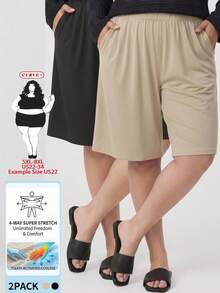 SHEIN CURVE+ 大尺碼寬鬆版型冰絲防走光短褲 2 入組，女款透氣舒適防走光內搭短褲，適合夏季，適用於蘋果型與圓潤身形 - 彩色 - 查看 7