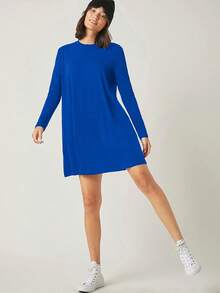 EURMUSE Solid Tee Dress - Blue - View 5