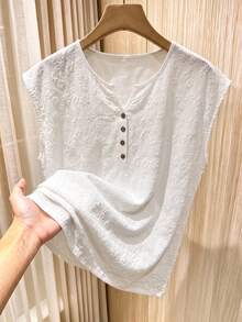 Rusticease Women's Casual Button-Up Textured Shirt For Summer Daily Wear - White - View 1