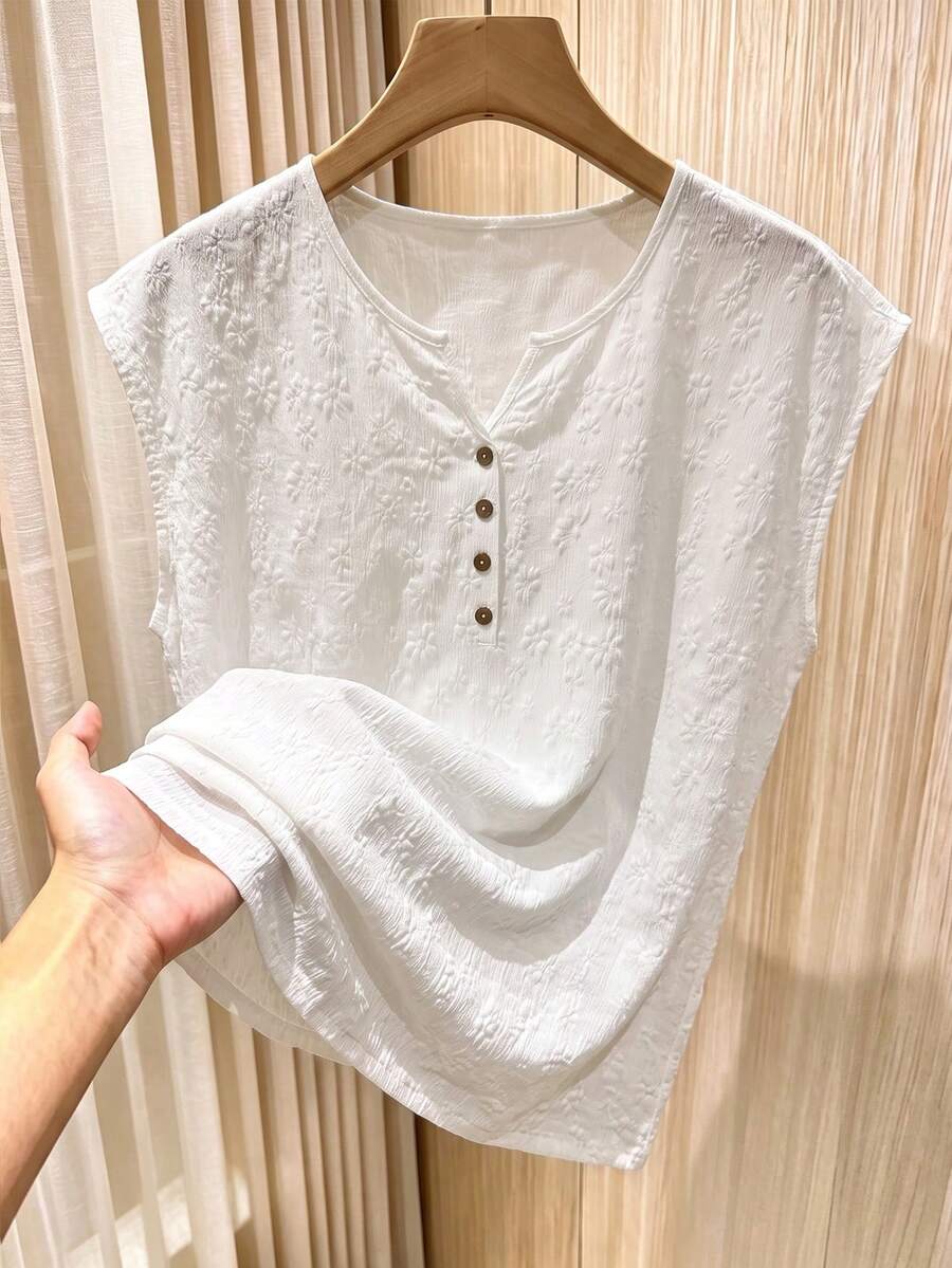 Rusticease Women's Casual Button-Up Textured Shirt For Summer Daily Wear - White - View 1