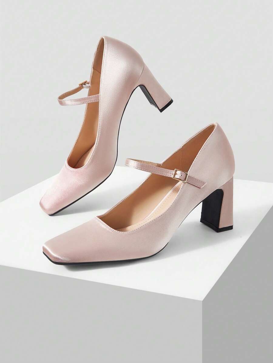 MOTF PREMIUM FRENCH MINIMALIST SQUARE TOE HIGH HEEL MARY JANE PUMPS, FOR VALENTINE'S DAY, SPRING SHOES, SPRING BREAK EASTER PROM HEELS FOR CHRISTMAS - Baby Pink - View 2