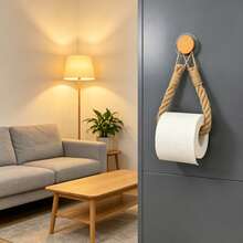 2pcs Handmade Jute Rope Toilet Paper Holder, Vintage Style Hook, Wall-Mounted Towel Ring, Toilet Paper Holder With Hook, Towel Rack, Natural Jute Rope, Bathroom Accessories - khaki - View 5