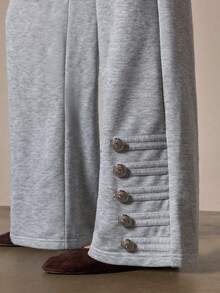 Athîral Women's Casual Straight Tube Loose Button Decoration Military Napoleon Decoration Pants, Summer Loose Daily Casual Date Party - Grey - View 5
