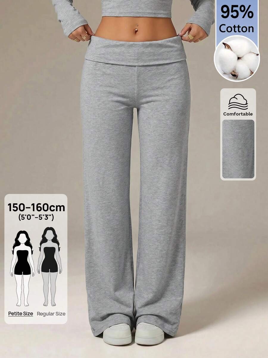 SHEIN PETITE Black High Waist Wide Leg Loose Casual Pants - Grey - View 1