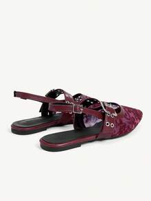 CUCCOO CHICEST Ladies, Willow Nails, Buckles, Flat Shoes. - Burgundy - View 6