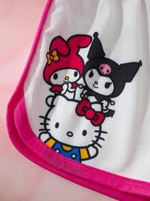 HELLO KITTY AND FRIENDS | SHEIN 女童趣味卡通印花圓領短袖T恤搭配條紋對比色短褲 2件套 - 白色 - 查看 7