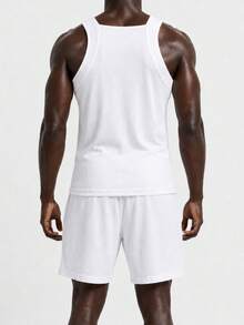 Rest Era Manfinity Men's Basic Casual Fashionable Comfortable Ribbed Fabric Black & White 2-Piece Vest & Shorts Loungewear Set - Black and White - View 2