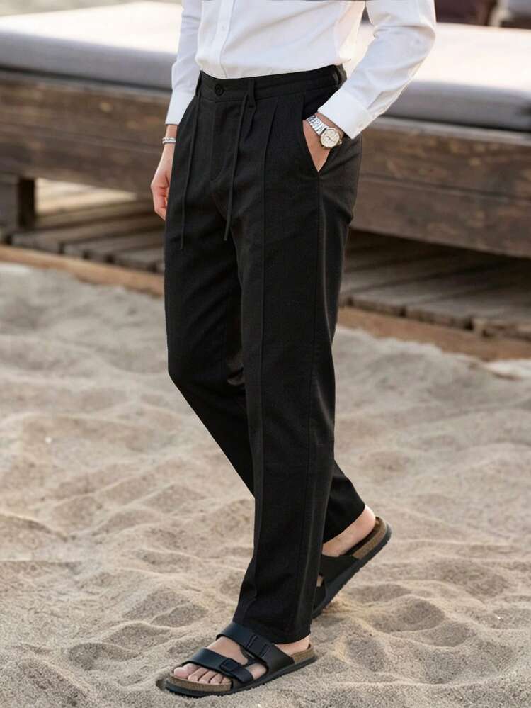 VENTUSAIL Men's Mature Solid Color Casual Tapered Long Pants, Suitable For Daily Casual, Weekend Outings, Travel, Beach, Vacation Leisure, Friends Gatherings And More. This Pair Of Pants Is An Essential Versatile Item In Men's Wardrobe, Making It An Excellent Gift For Boyfriend Or Husband - Black - View 6