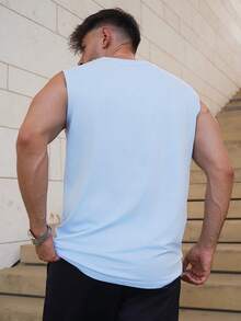 LEOGASHI Men's Casual Letter Print Wide Strap Sleeveless Top, Holiday - Blue - View 2